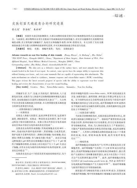 2020 综述，《中华损伤与修复杂志（电子版）》皮肤创面无：塾系难芯拷